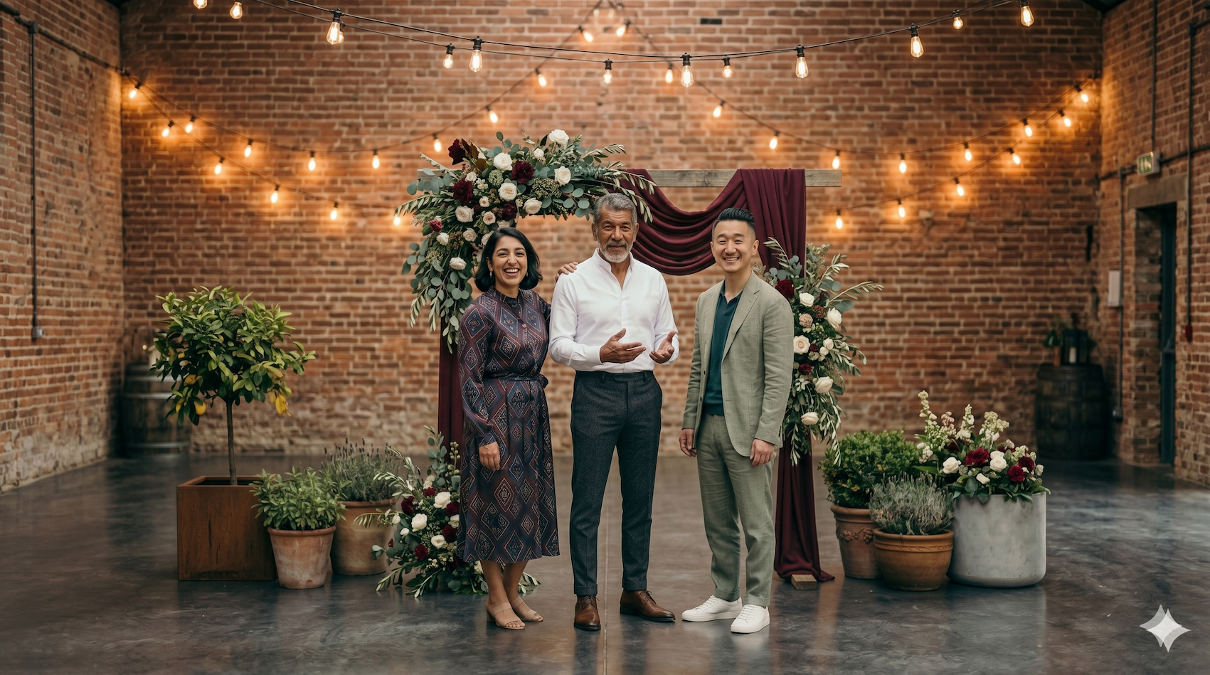 Vestido estampado, camisa social e terno verde